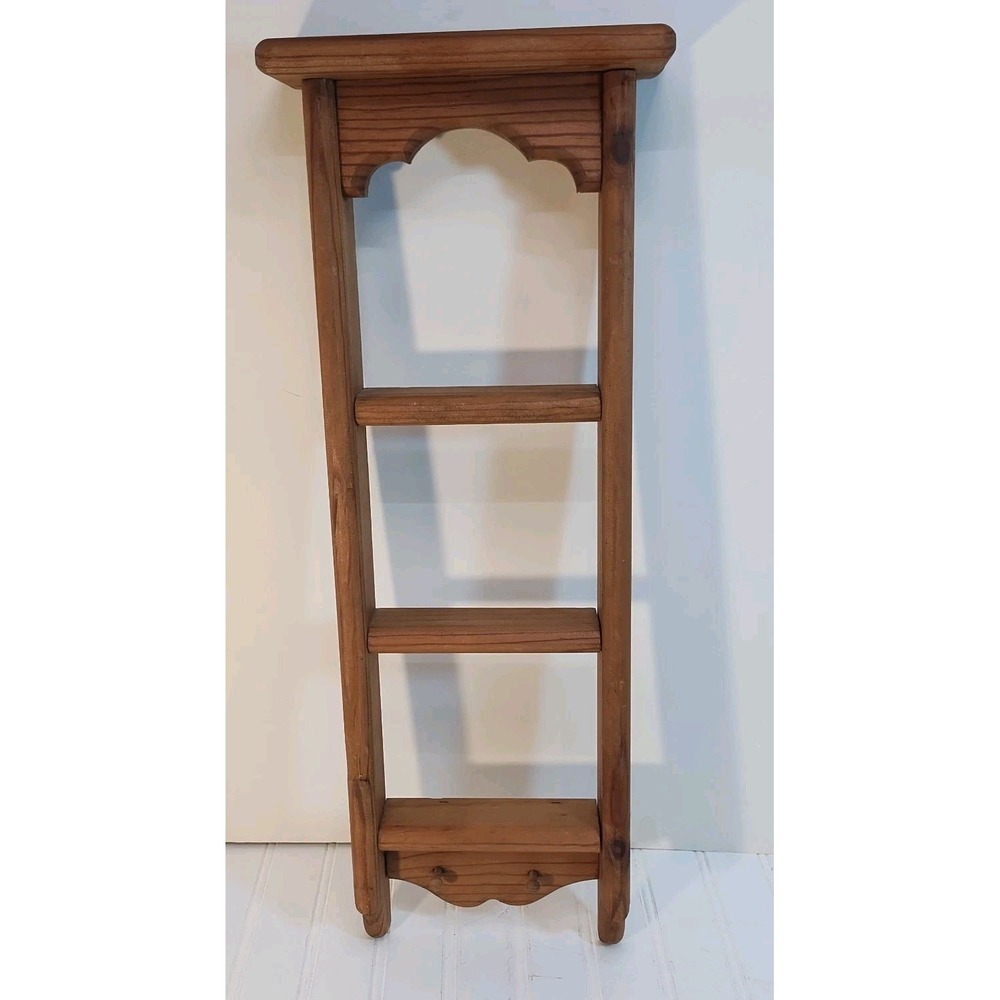 Vintage Handmade Wooden Wall Ladder Shelf 2 Pegs Trinket Cottagecore Farmhouse
